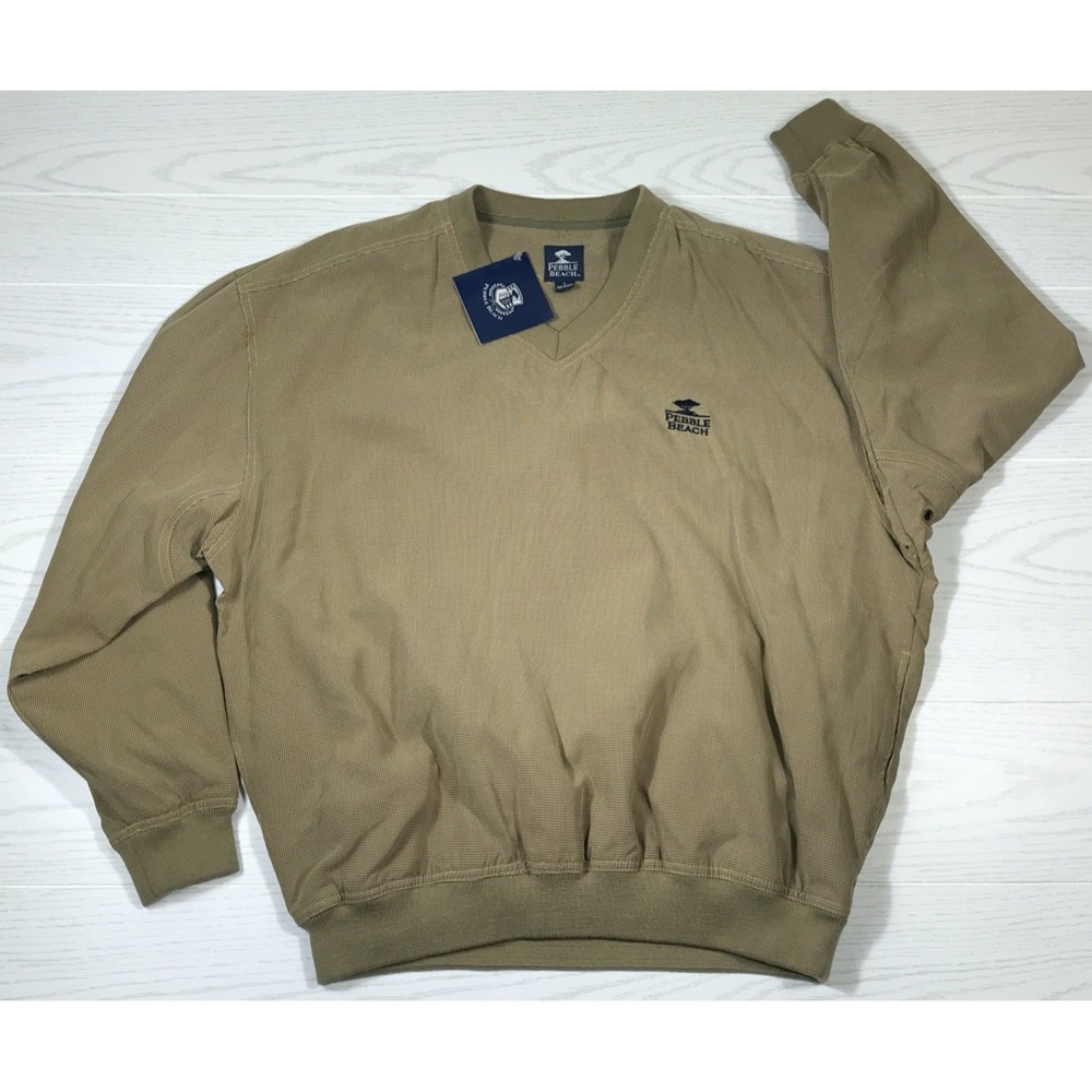 Vintage Pebble Beach Windbreaker Jacket Men Large Gold Pull Over V-Neck Golf New